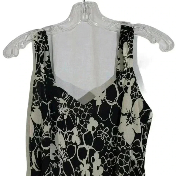 Ann Taylor Black Taupe Flower Floral Silk Sleevele - Picture 3 of 6